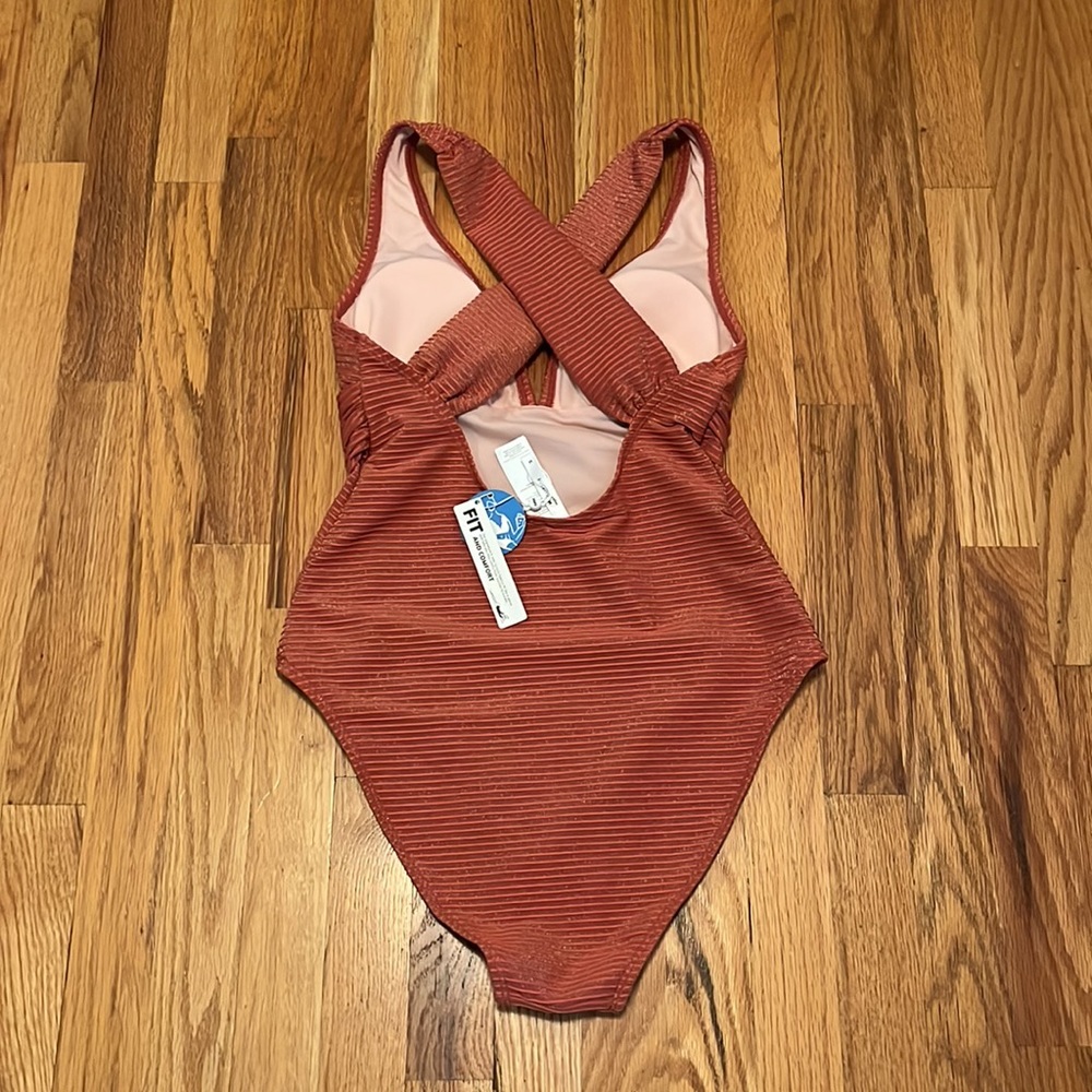 CUPSHE NWT One Piece SWIM Ruched Wrap Waist With a Crisscross Ribbed Back - Picture 5 of 5